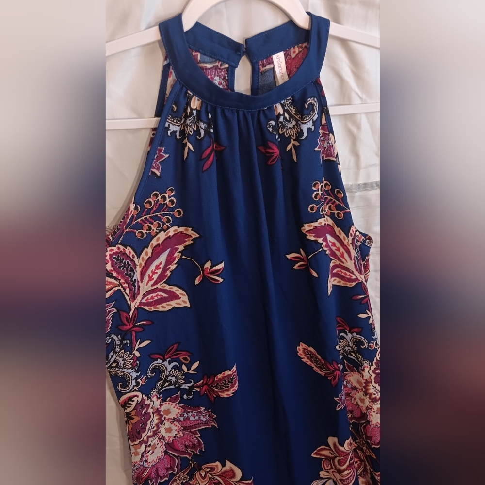Xhilaration Blue/Pink Floral Halter Maxi Dress Womens Size M - Picture 2 of 4